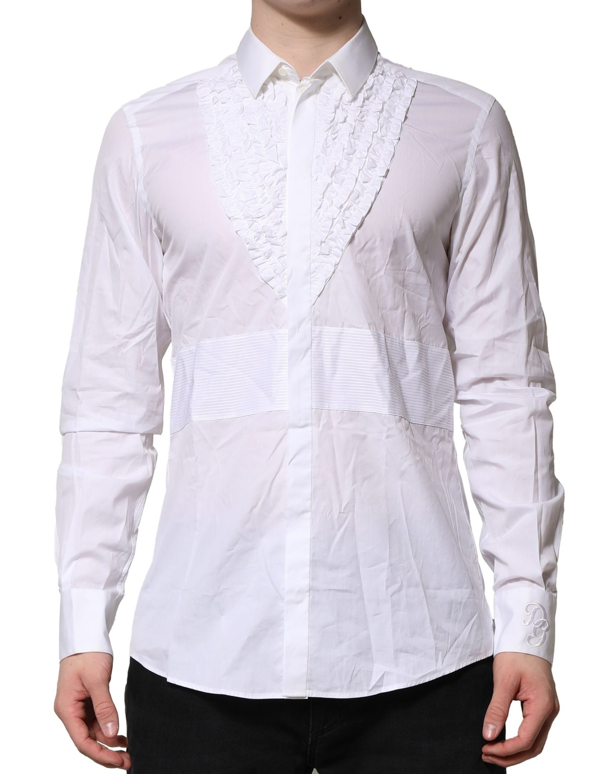 White Cotton Ruffled Detailing Formal Shirt