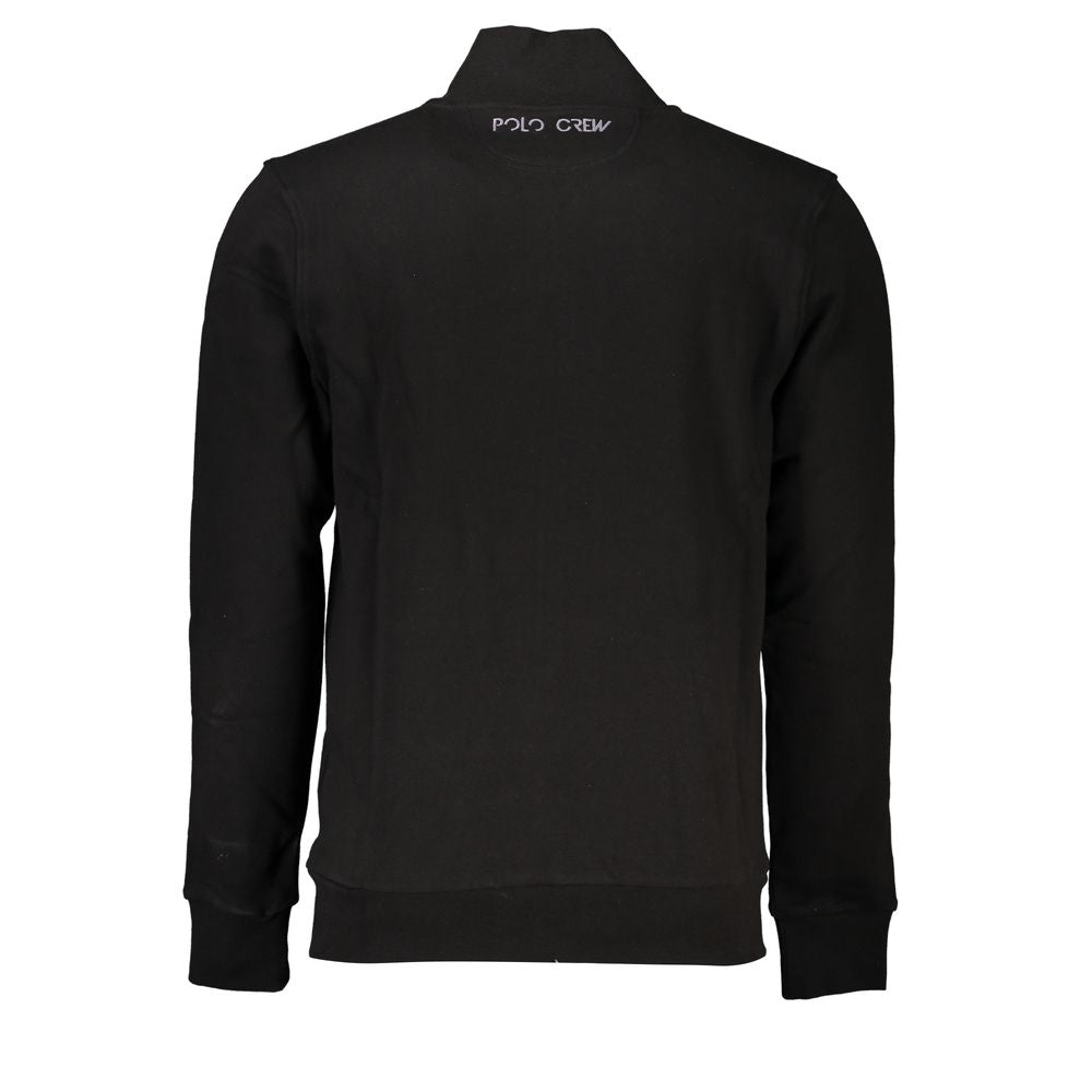 Black Cotton Men Sweater with Central Pockets and Zip