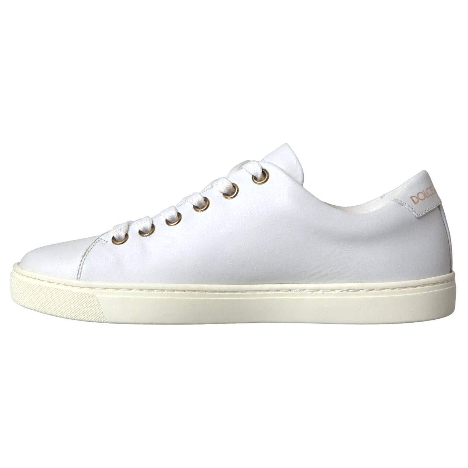 White Leather Gold Red Heart Sneakers Shoes