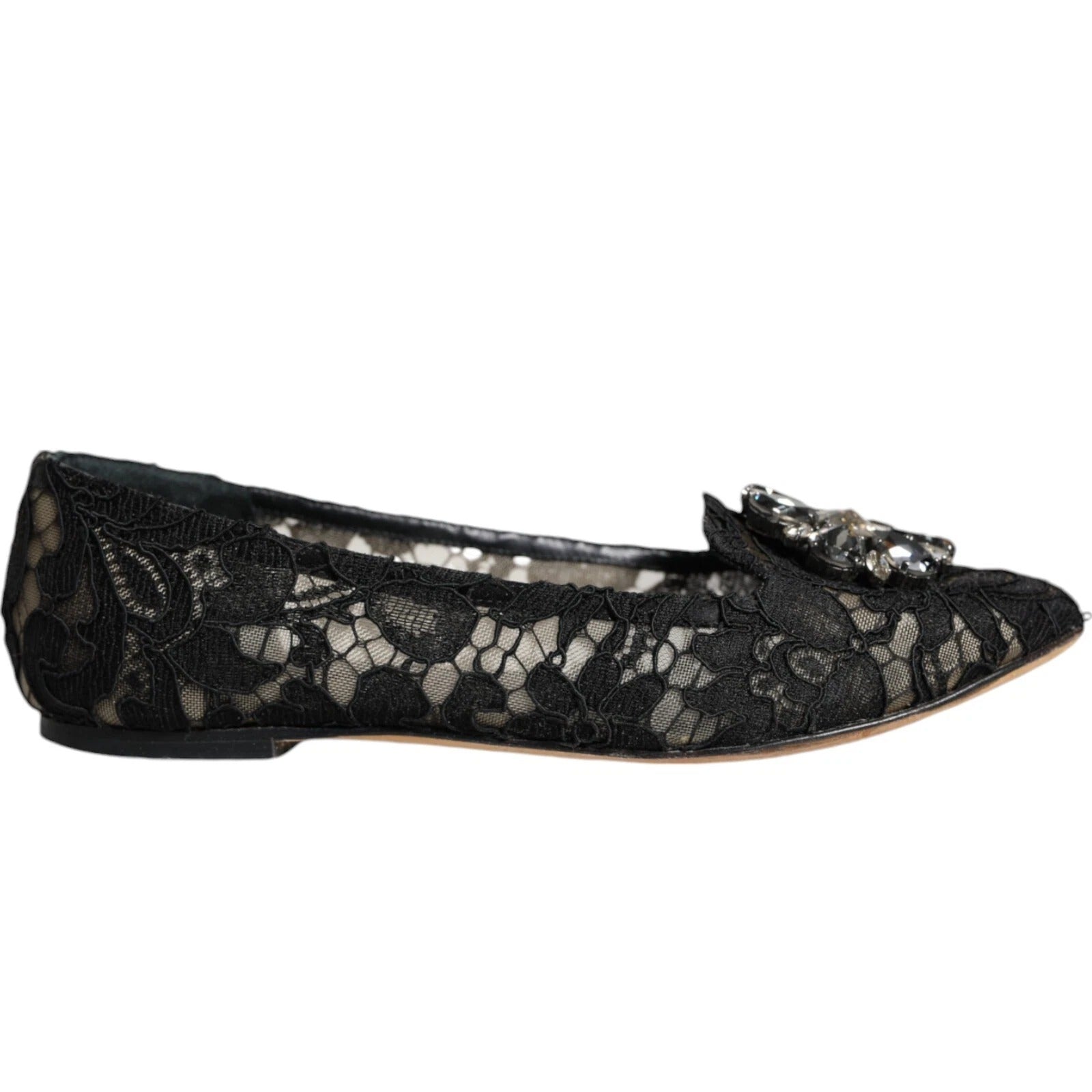 Black Lace Crystal Ballet Flats Loafer Shoes
