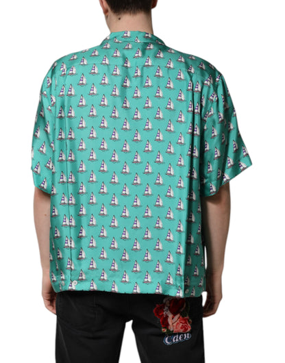 Green Printed Short Sleeves Casual Shirt