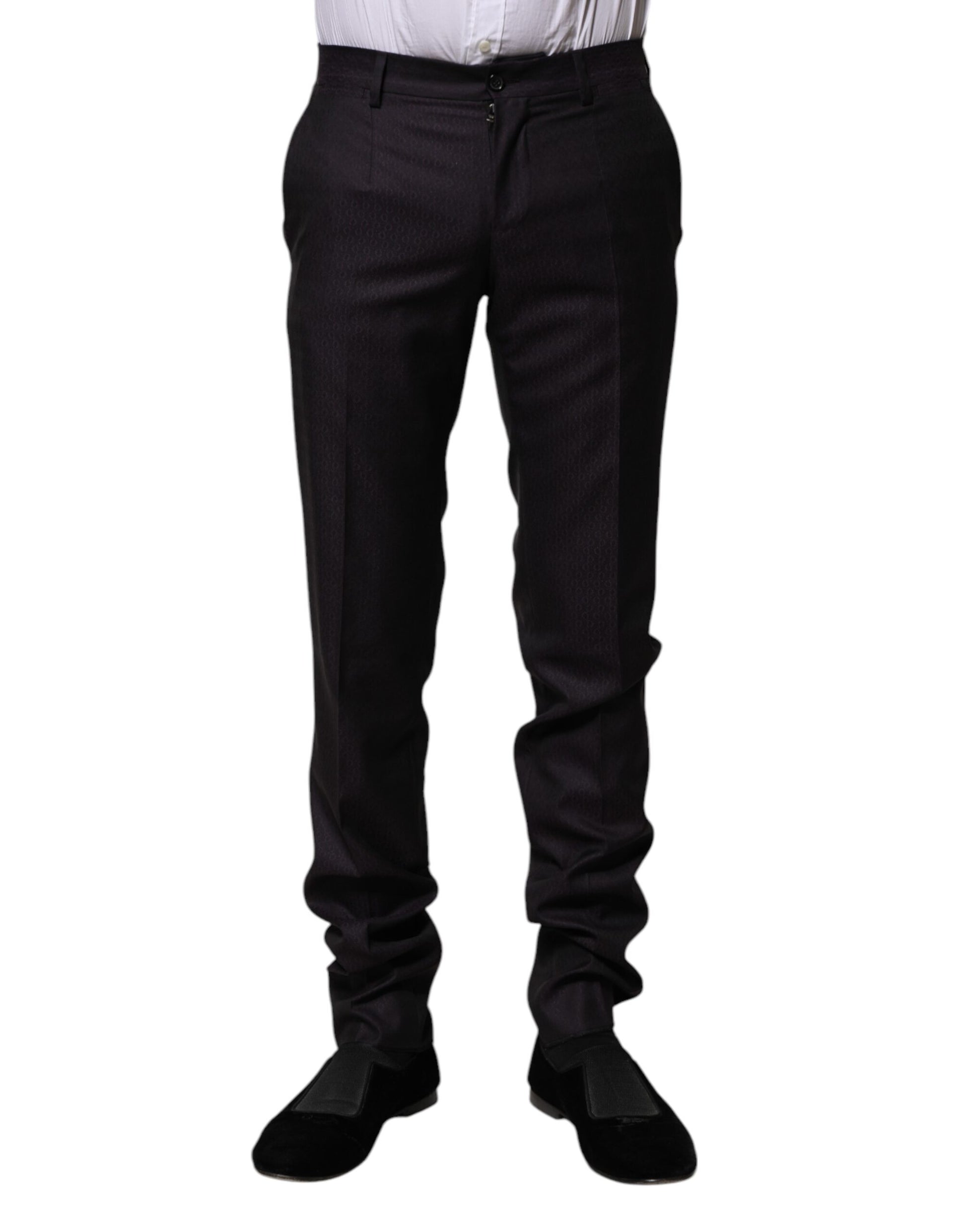Black Wool Patterned Formal Pants