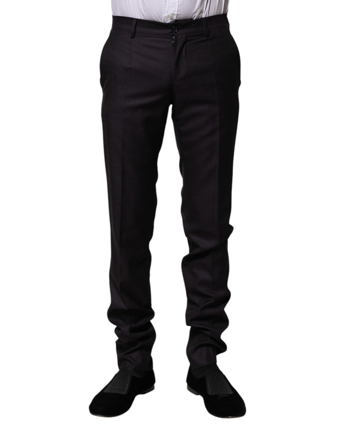 Black Wool Patterned Formal Pants