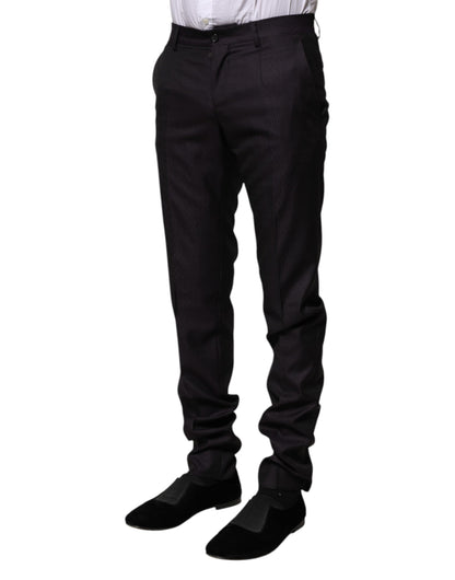 Black Wool Patterned Formal Pants