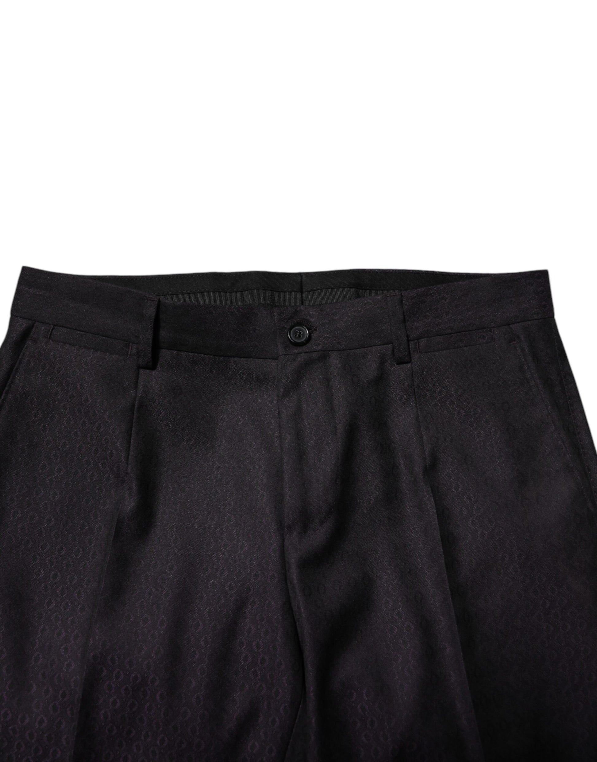 Black Wool Patterned Formal Pants