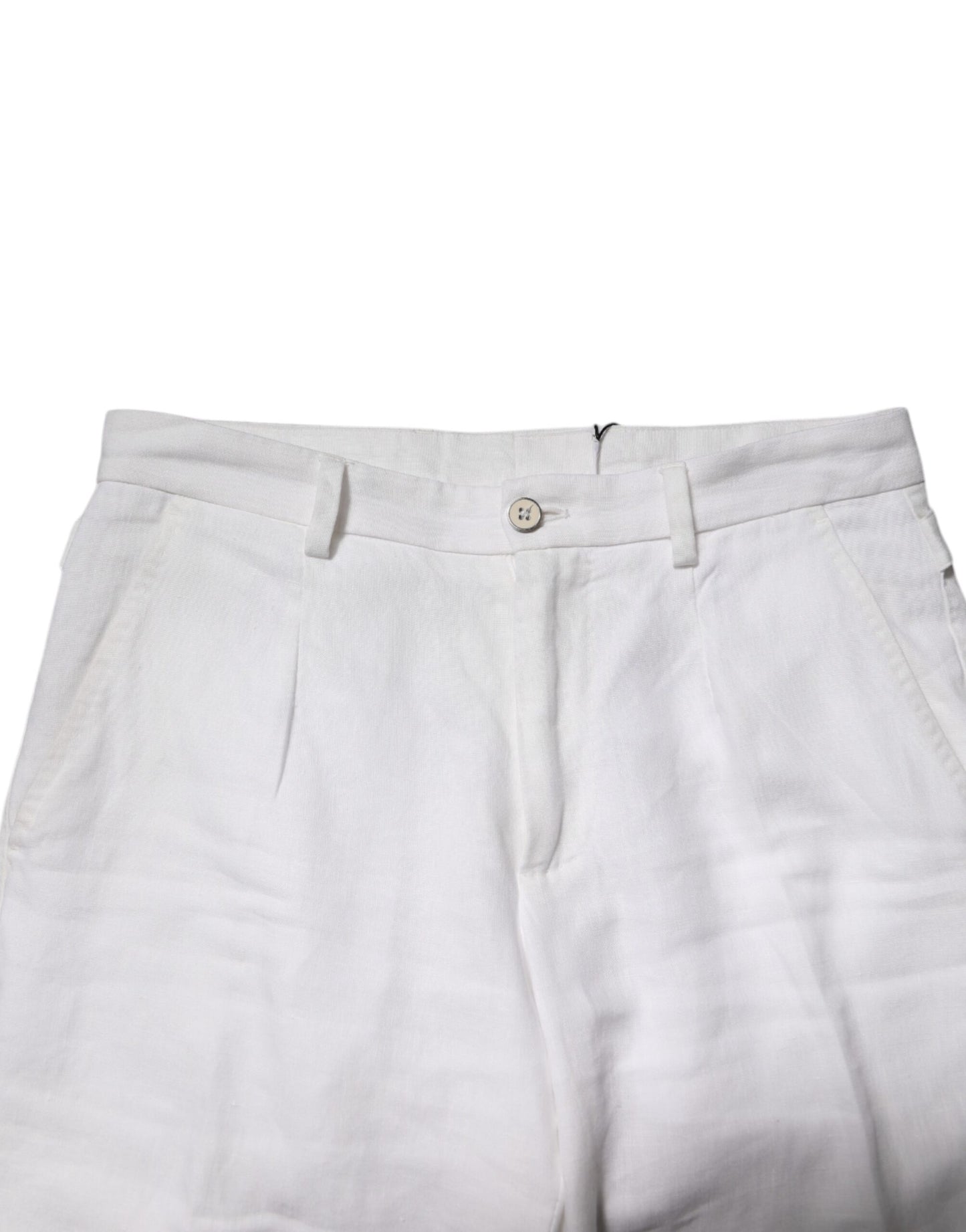 White Linen Mid Waist Cropped Pants