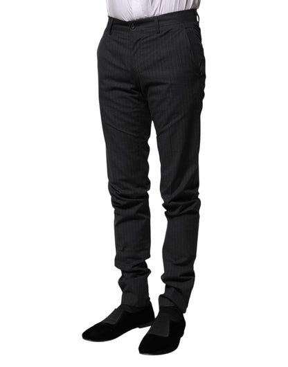 Gray Striped Cotton Formal Pants