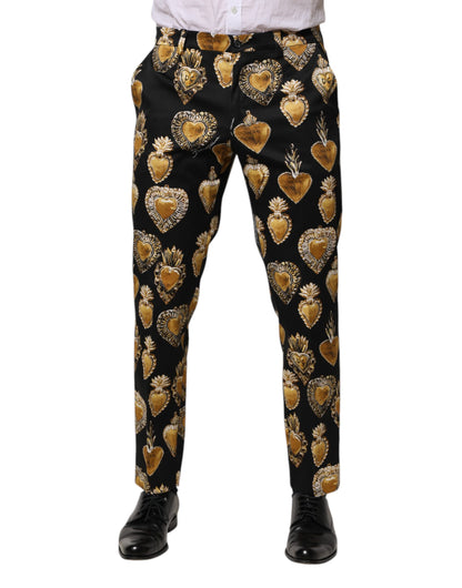 Black Gold Sacred Heart Print Pants