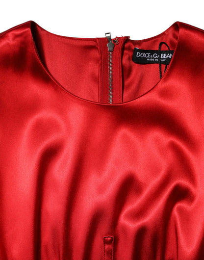 Red Acetate Sleeveless Sheath Midi Dress