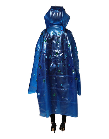 Blue Crystal Hooded Raincoat Jacket