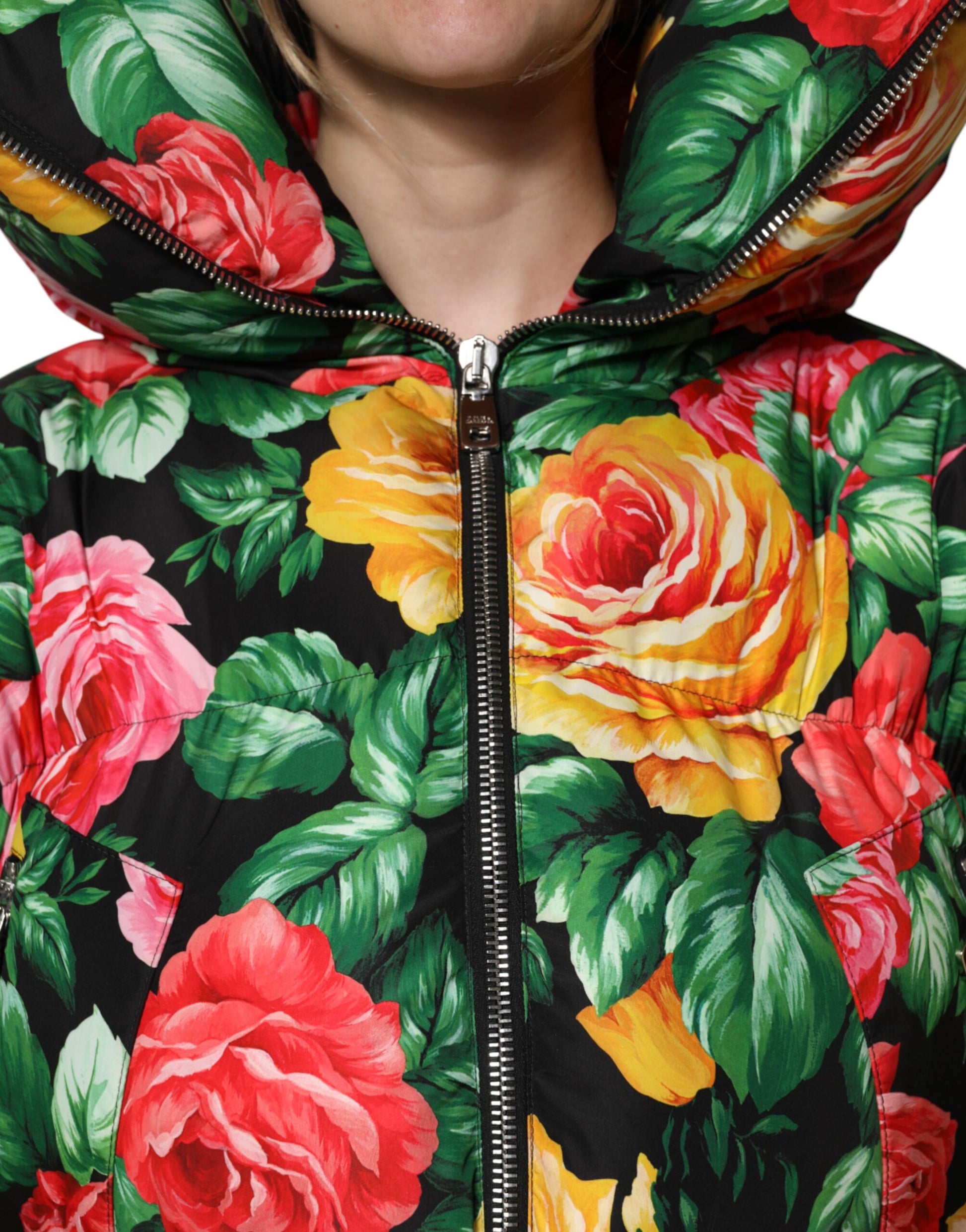 Multicolor Floral Puffer Hooded Jacket