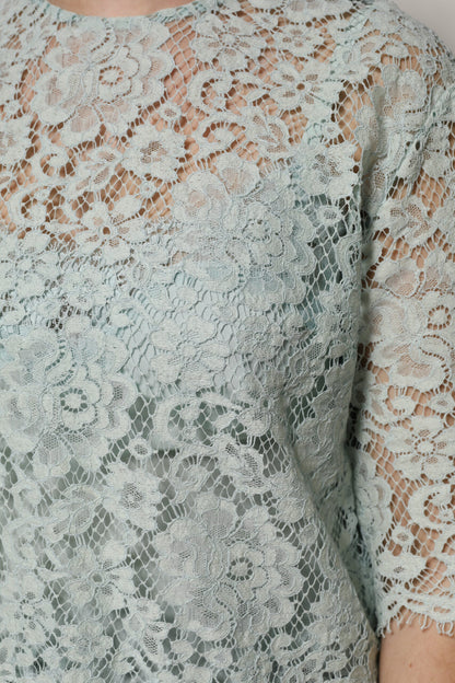 Mint Green Floral Lace Cotton Blouse Top