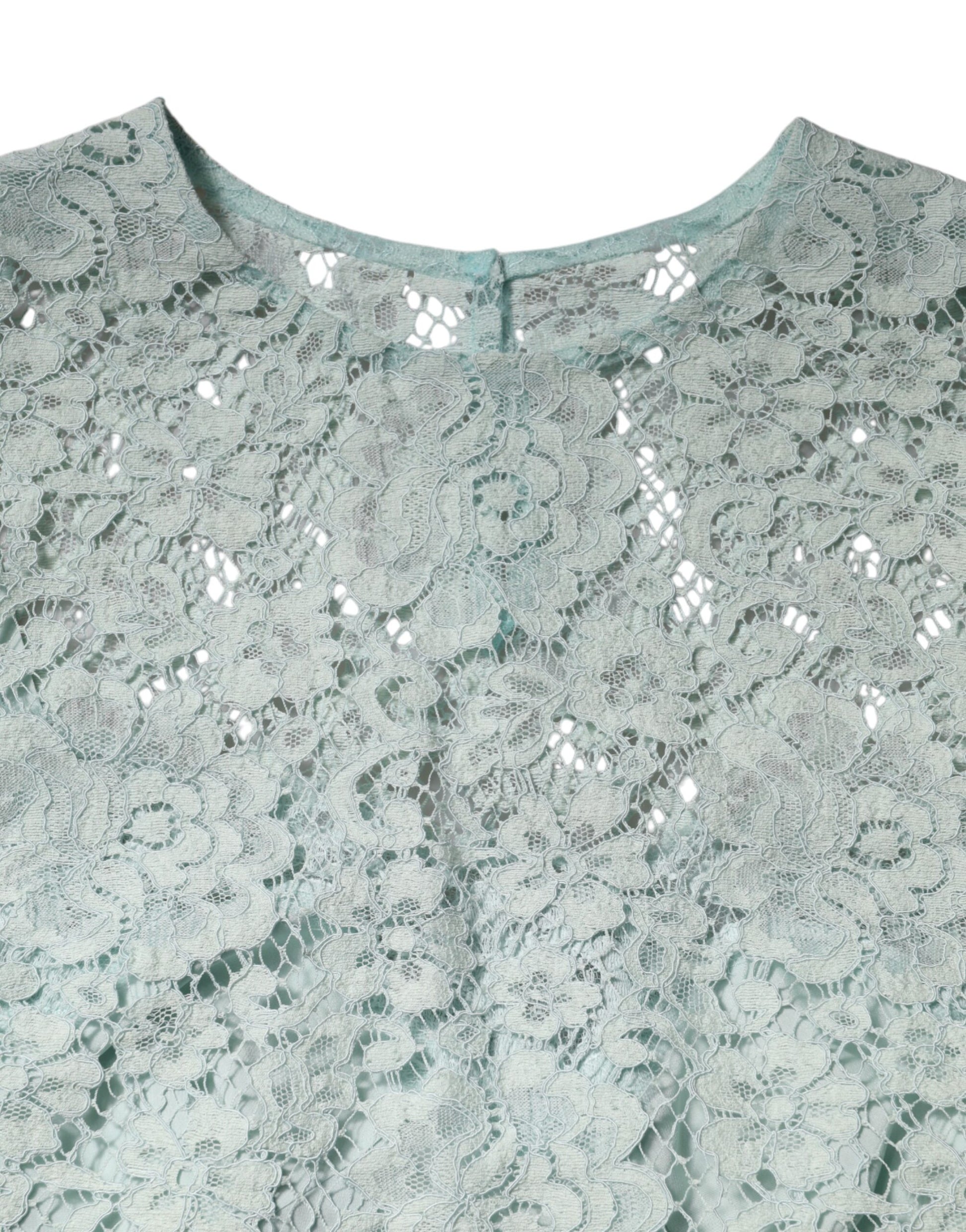 Mint Green Floral Lace Cotton Blouse Top
