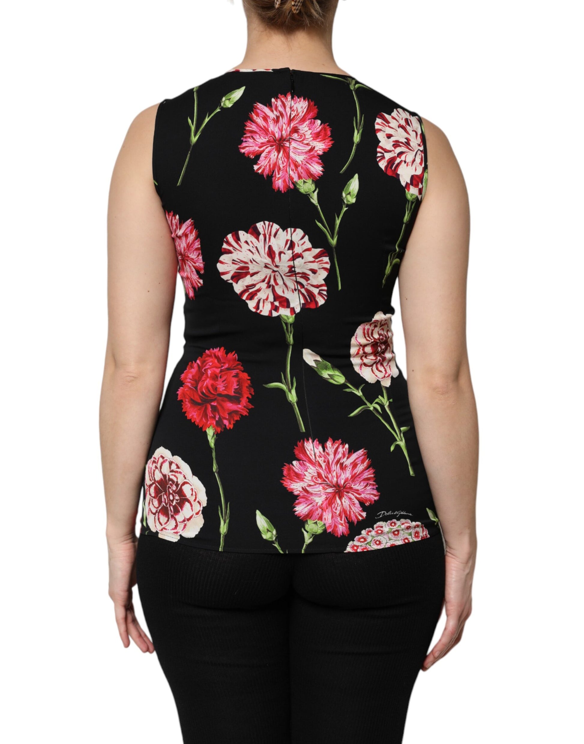 Black Floral Print Sleeveless Tank Blouse Top