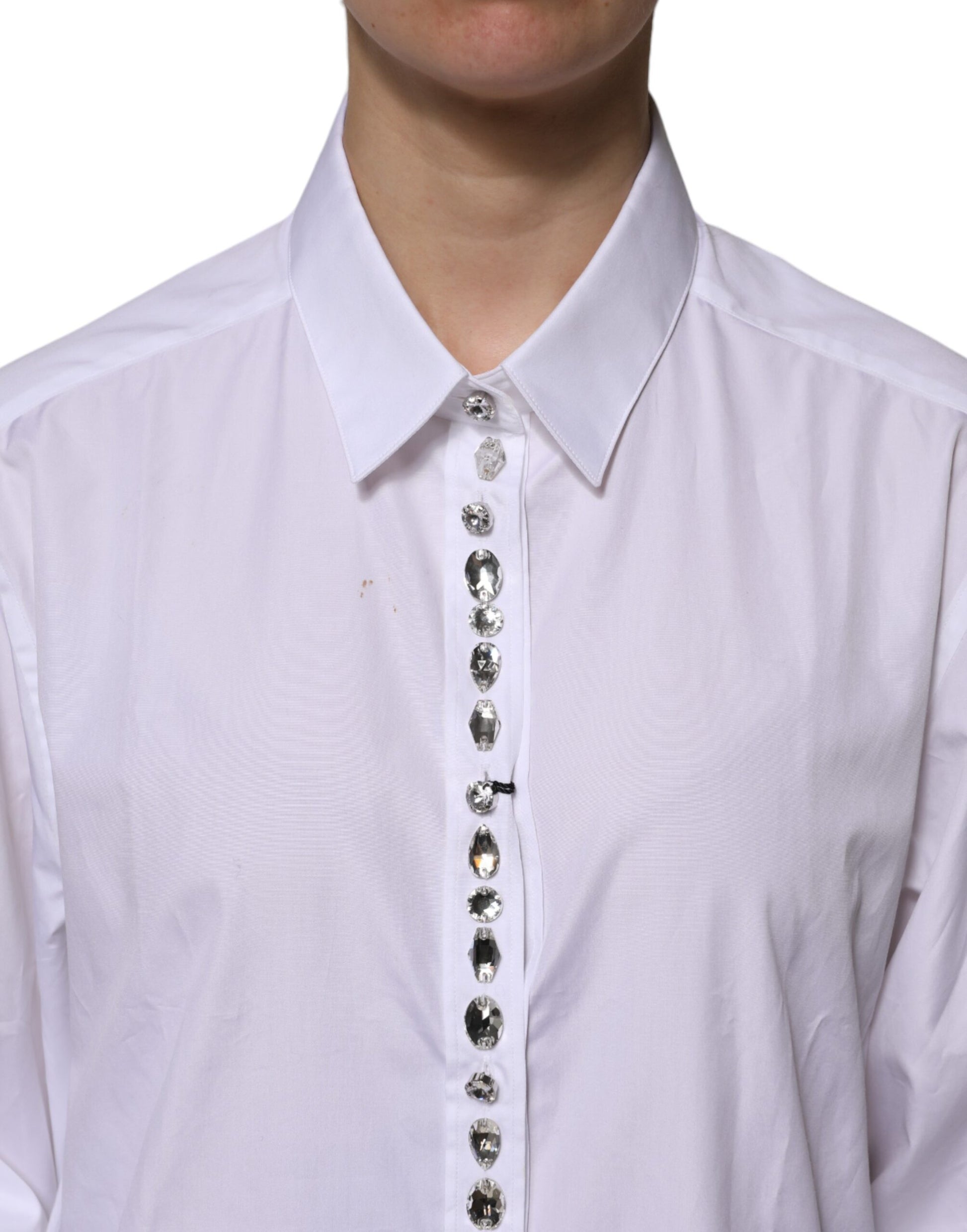 White Rhinestone Embellish Long Sleeves Top