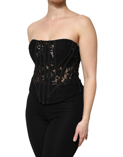 Black Cotton Floral Lace Corset Bustier Top