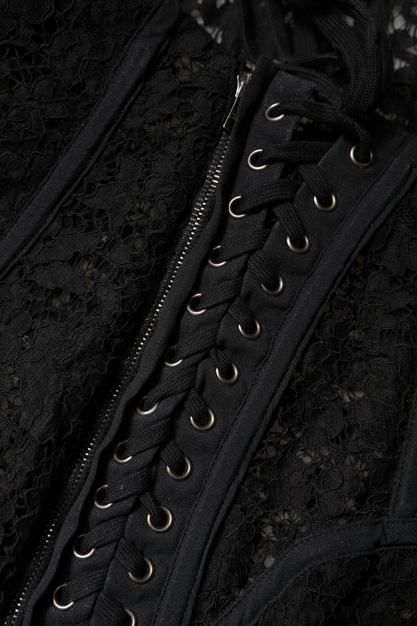 Black Cotton Floral Lace Corset Bustier Top