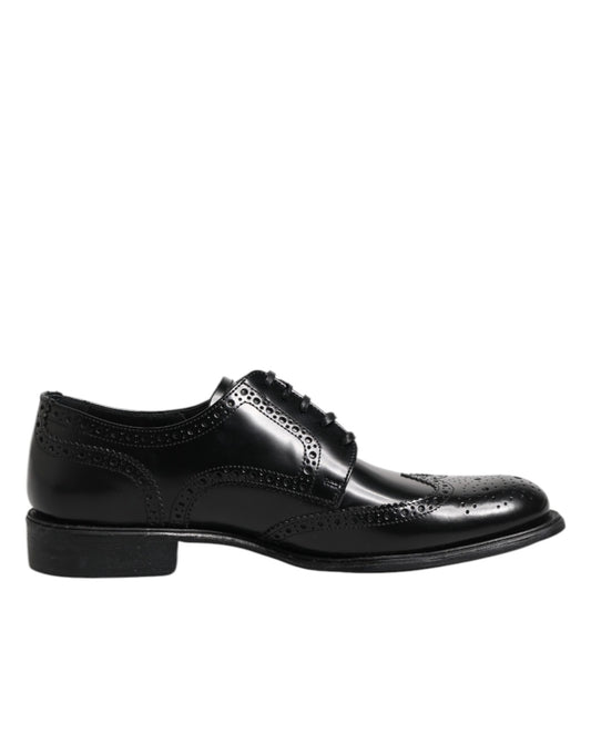 Black Leather Derby Wingtip Formal Shoes