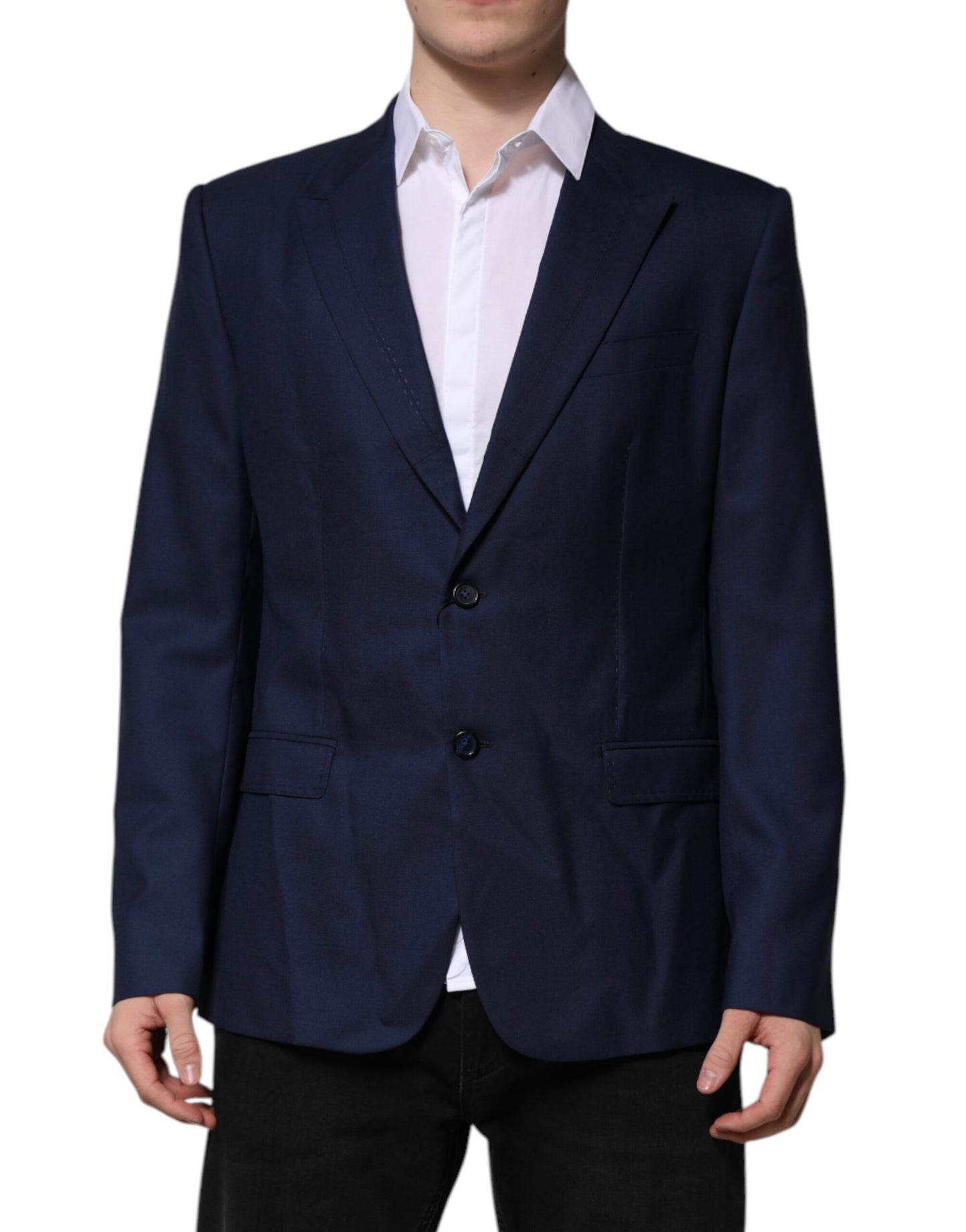 Blue Wool Single Breasted Suit Coat Blazer