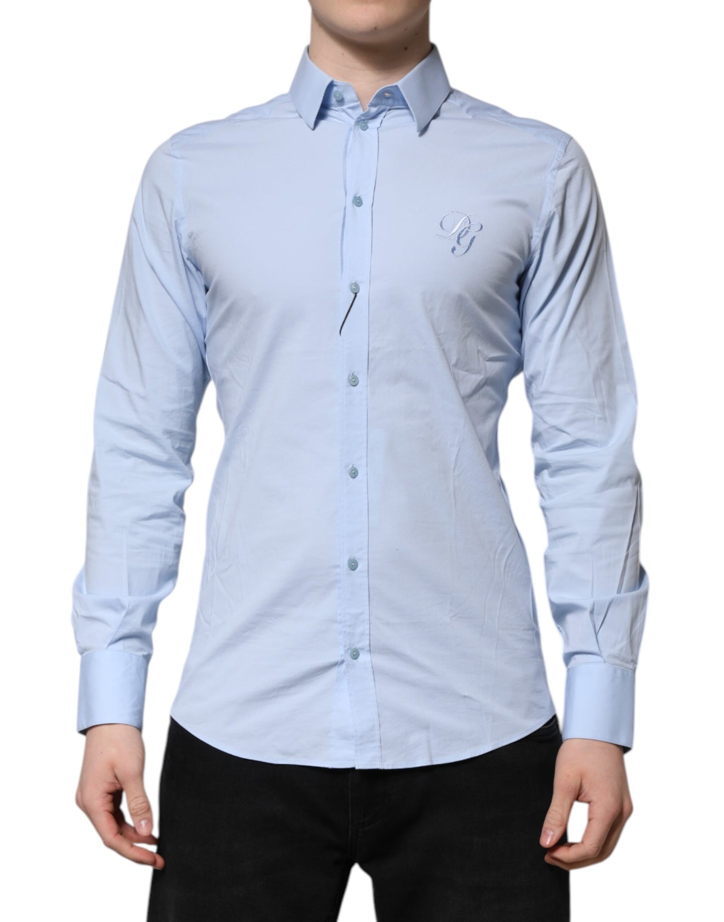 Sky Blue Cotton GOLD Long Sleeves Dress Shirt