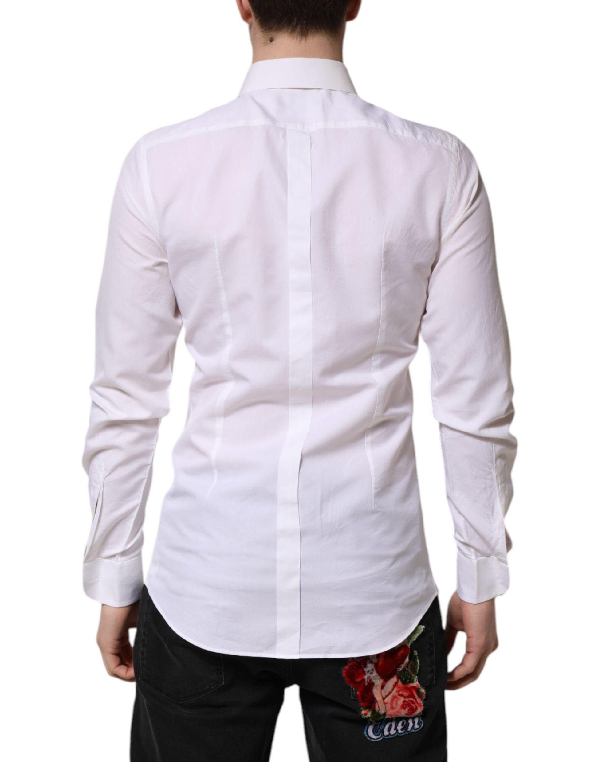 White Cotton GOLD Long Sleeves Dress Shirt
