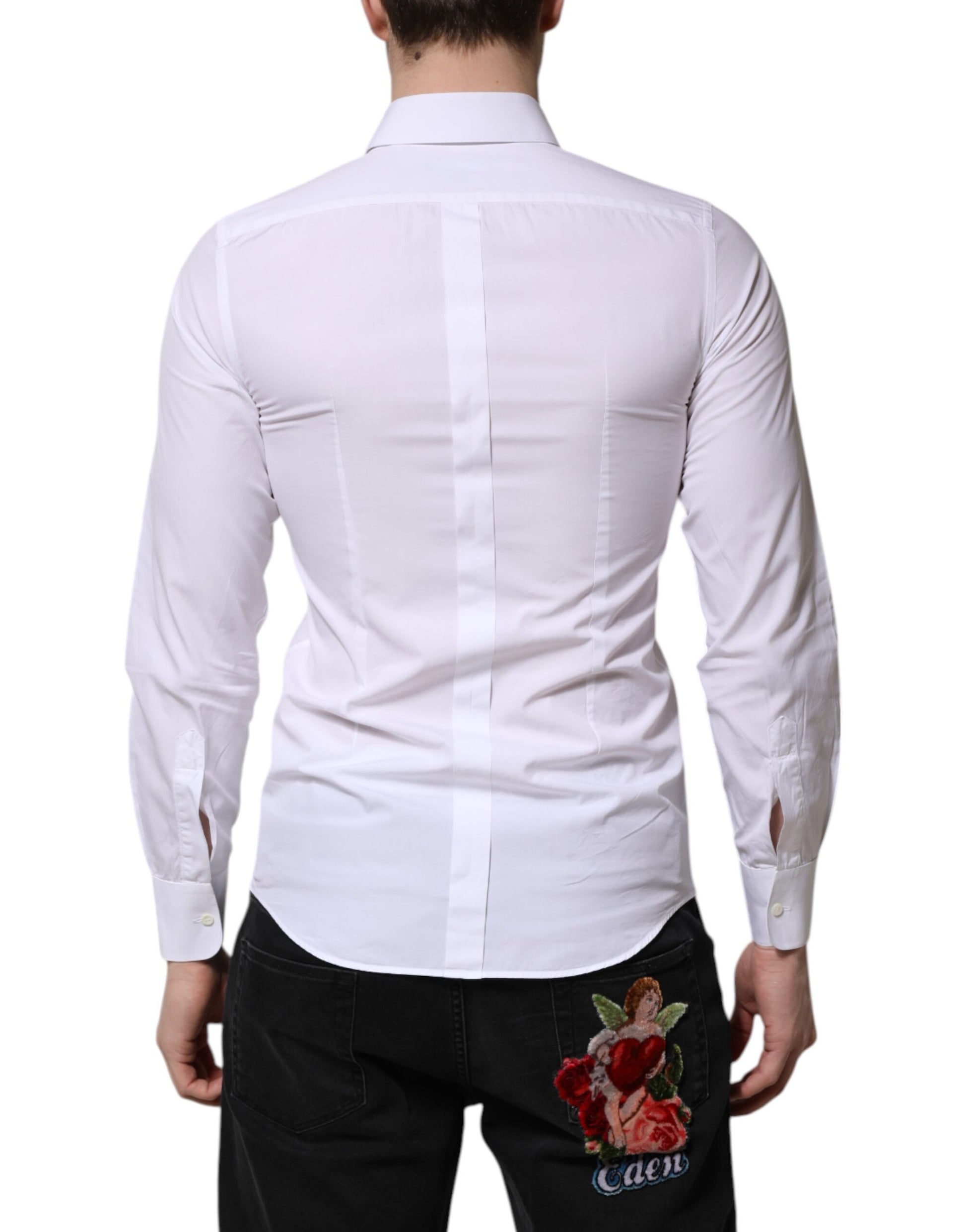 White Cotton GOLD Long Sleeves Men Dress Shirt