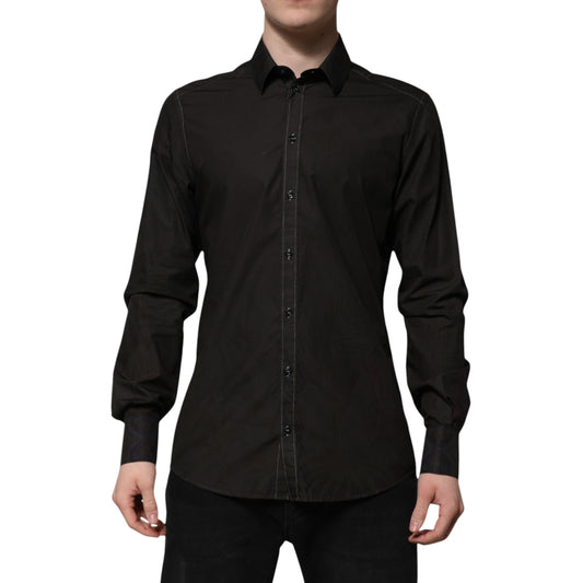 Black Cotton Jacquard GOLD Collar Dress Shirt