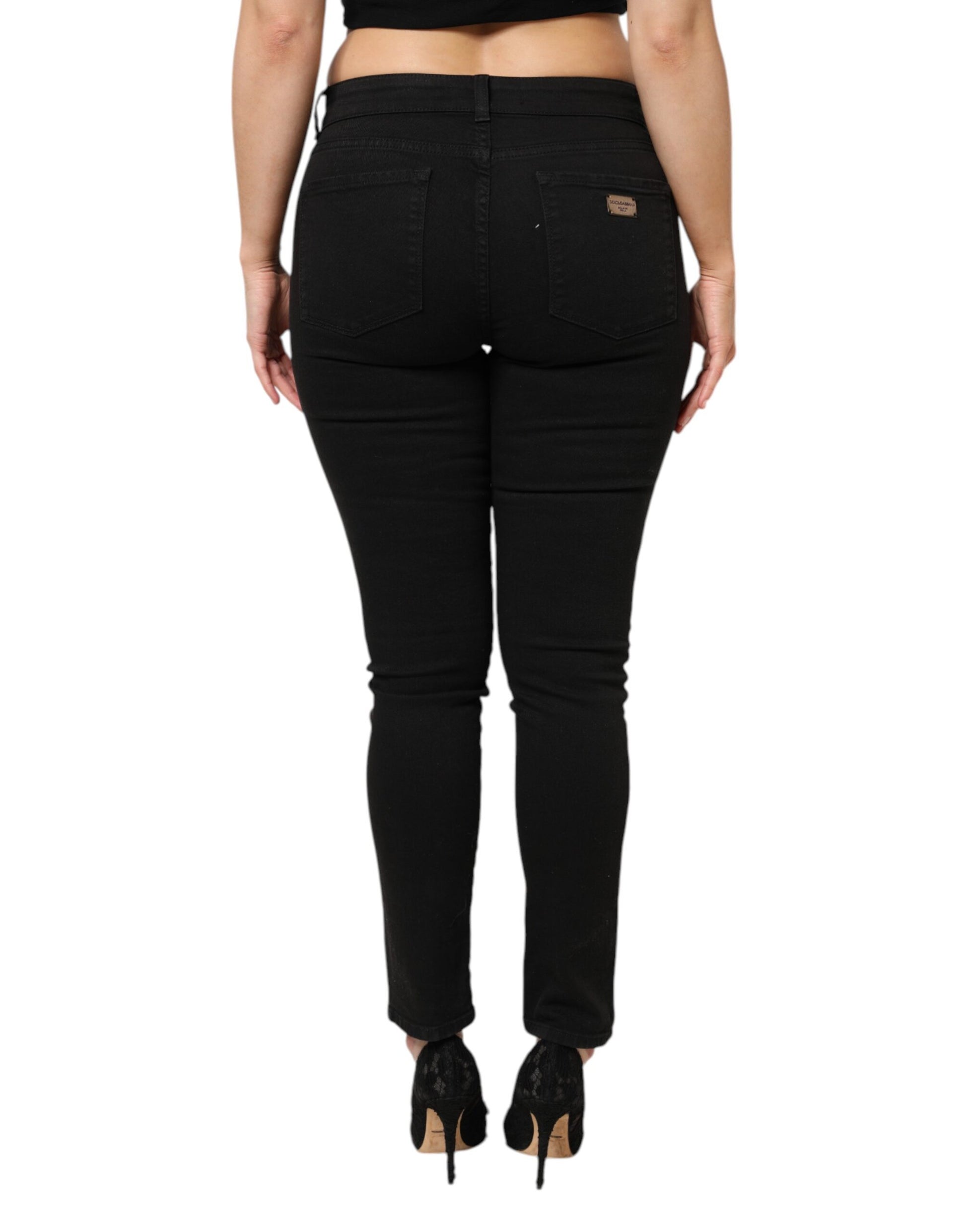 Black Cotton Mid Waist Denim Jeans