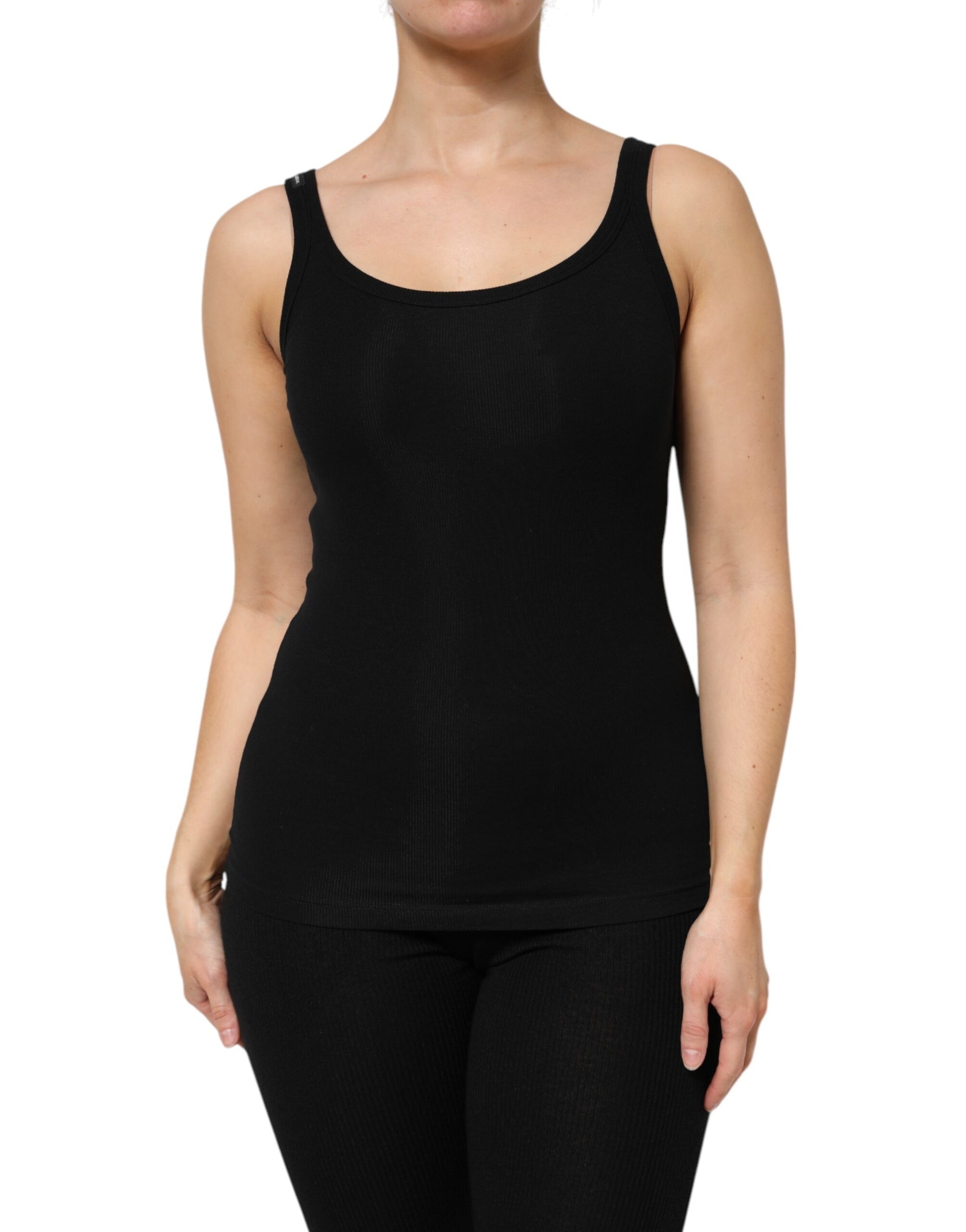 Black Cotton Stretch Sleeveless Women Tank Top