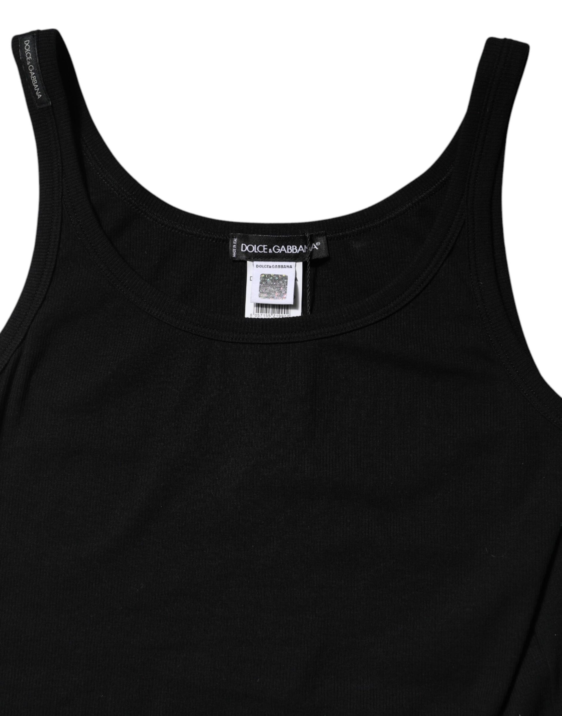 Black Cotton Stretch Sleeveless Women Tank Top