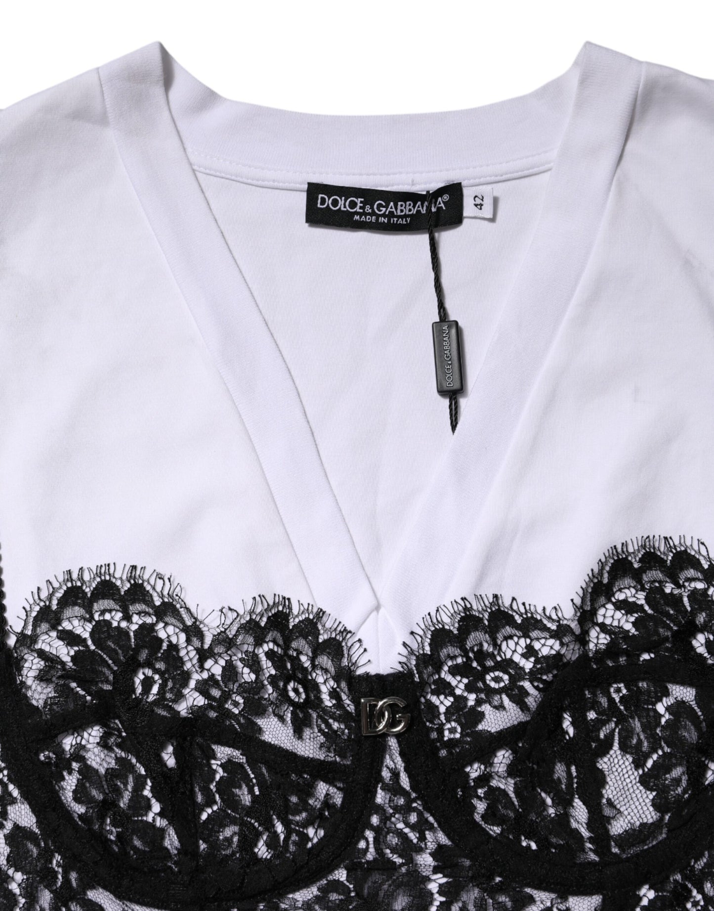 White Lace Cotton V-Neck Short Sleeves Top