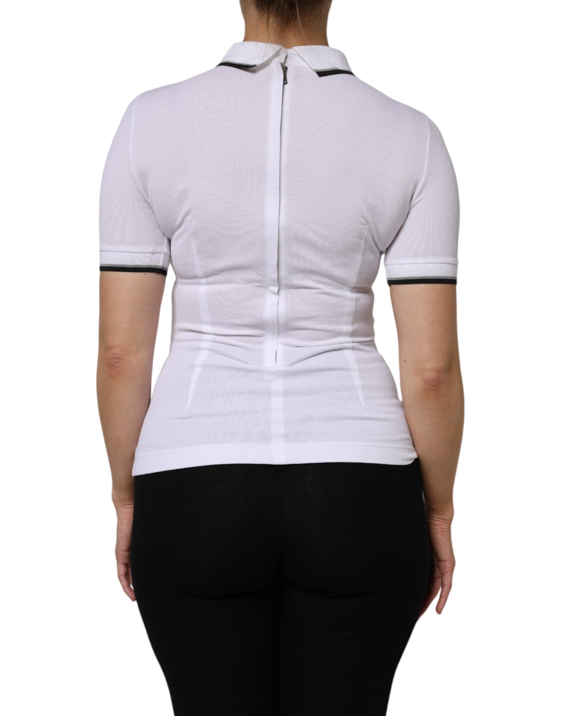 White Cotton Short Sleeves Collared Polo Top