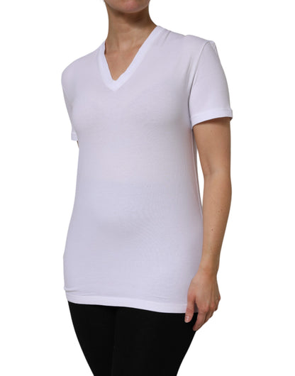 White Cotton Short Sleeves V-Neck Top T-shirt