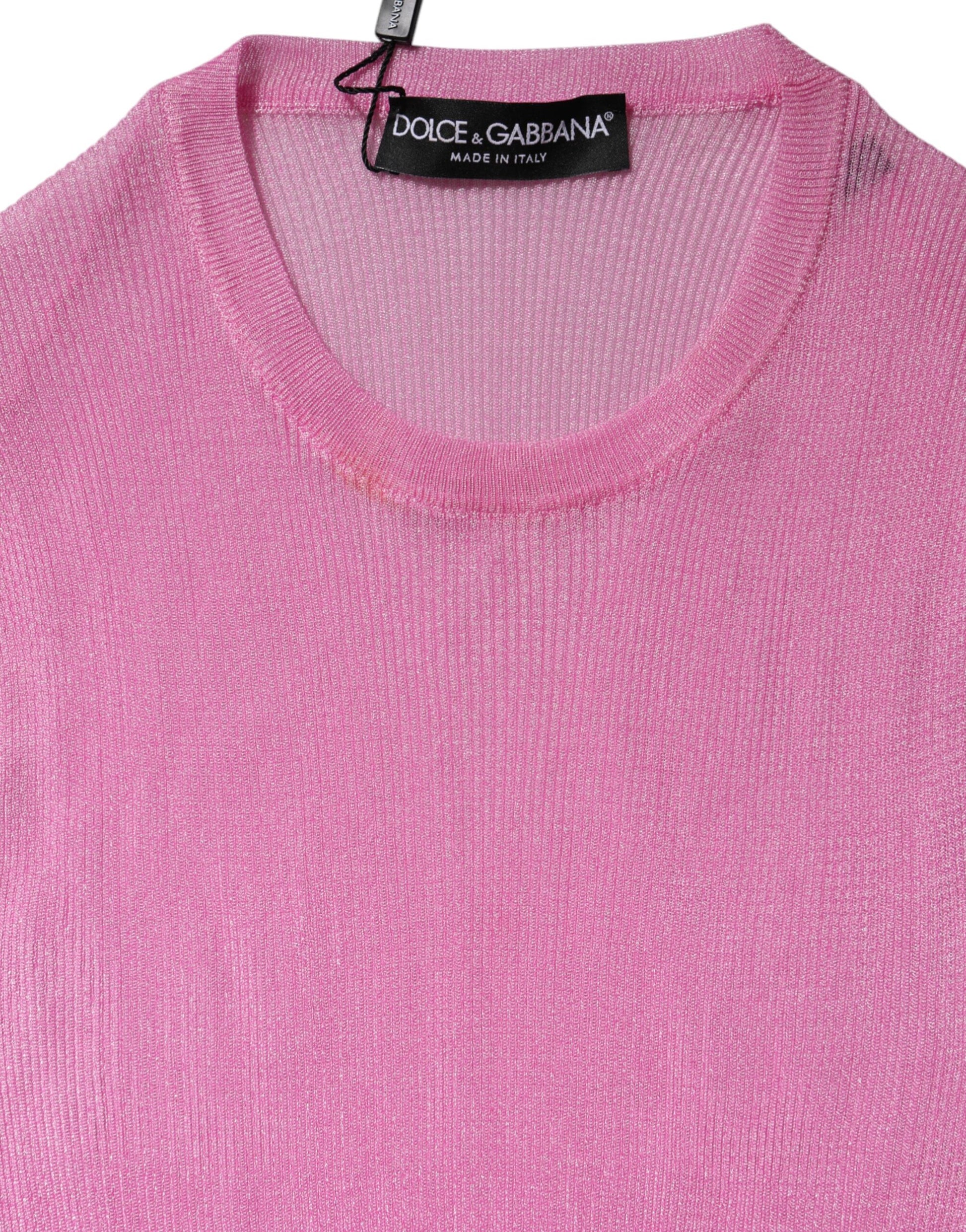 Pink Polyester Sleeveless Round Neck Tank Top