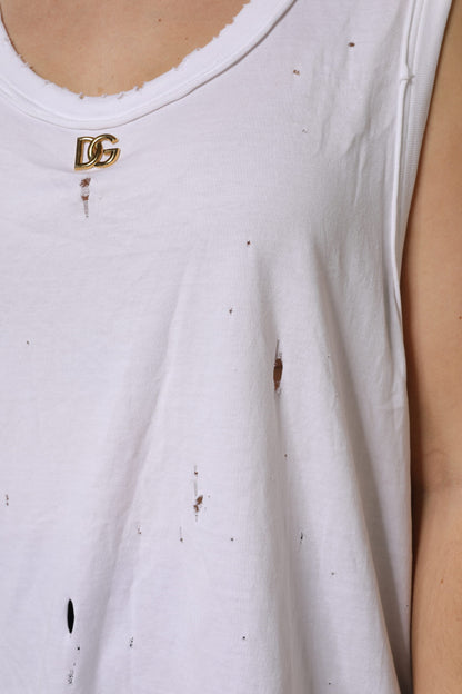 White Cotton Sleeveless Round Neck Tank Top