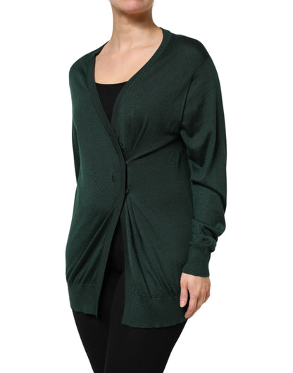 Dark Green Cashmere Silk Cardigan Sweater