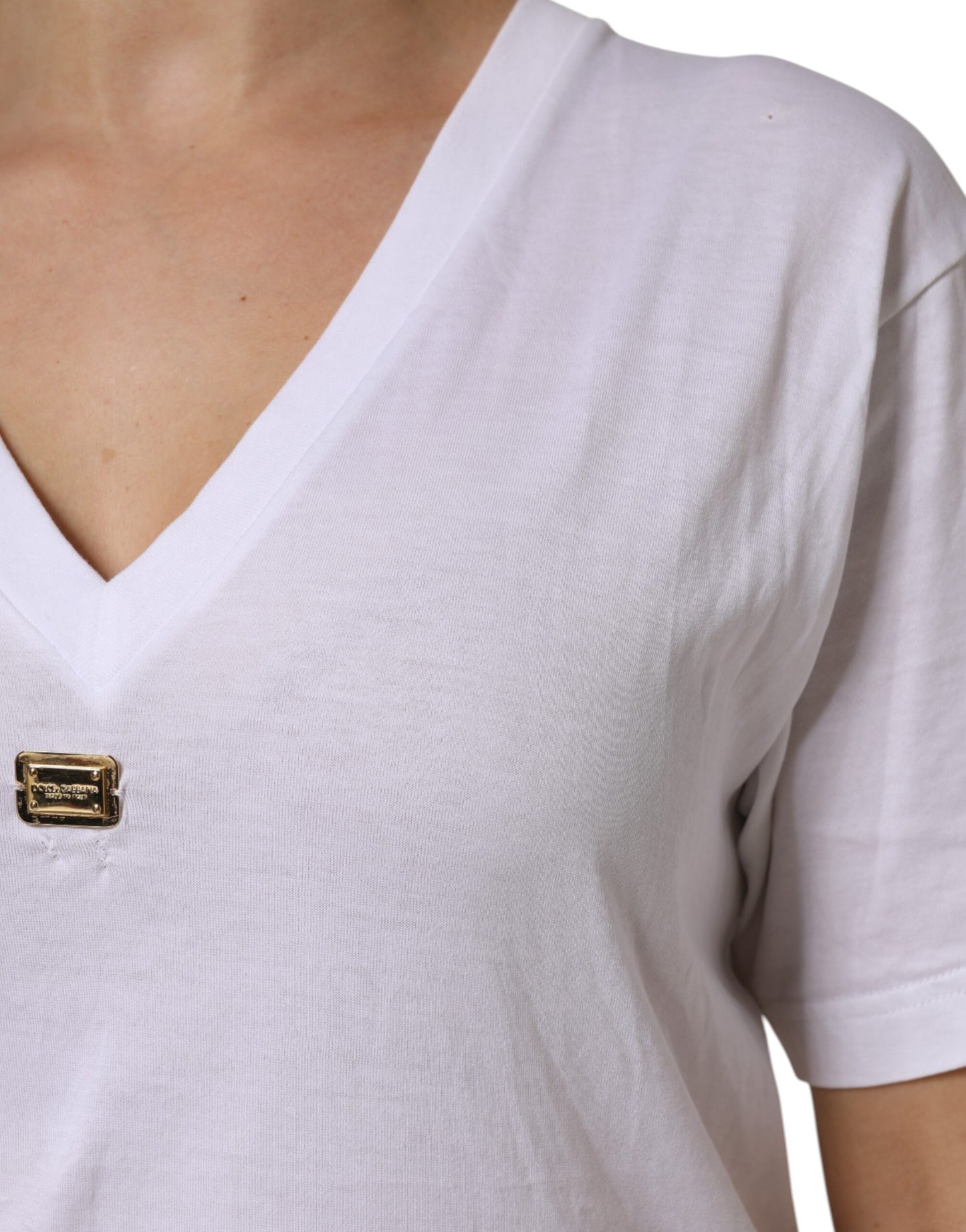 White Cotton Short Sleeve V-Neck Top T-shirt