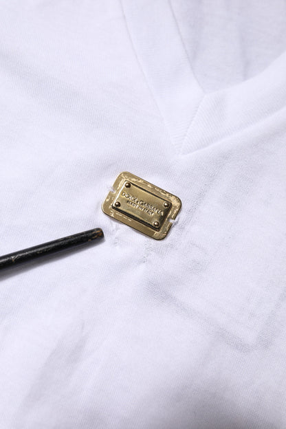 White Cotton Short Sleeve V-Neck Top T-shirt