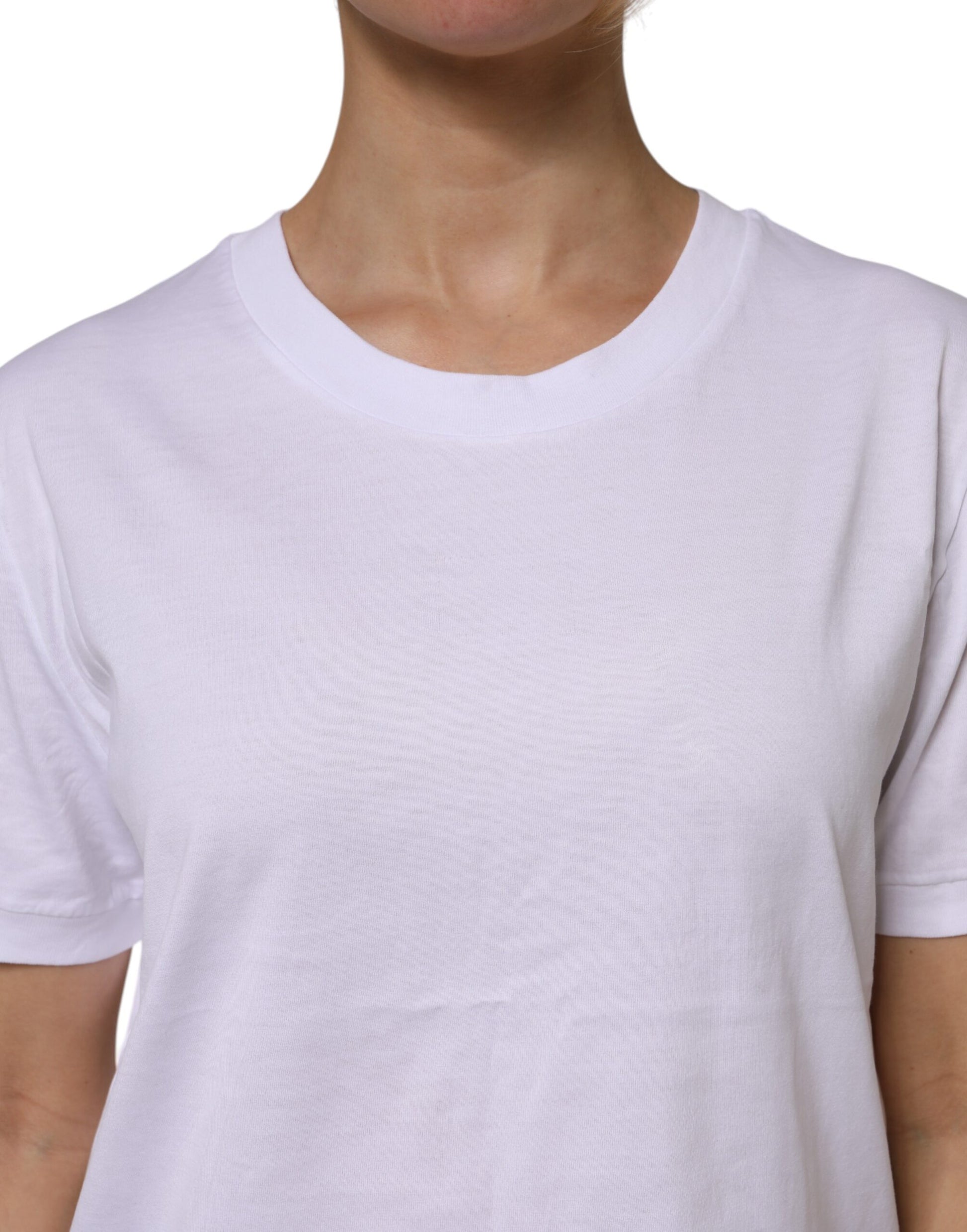 White Cotton Short Sleeve Round Neck T-shirt