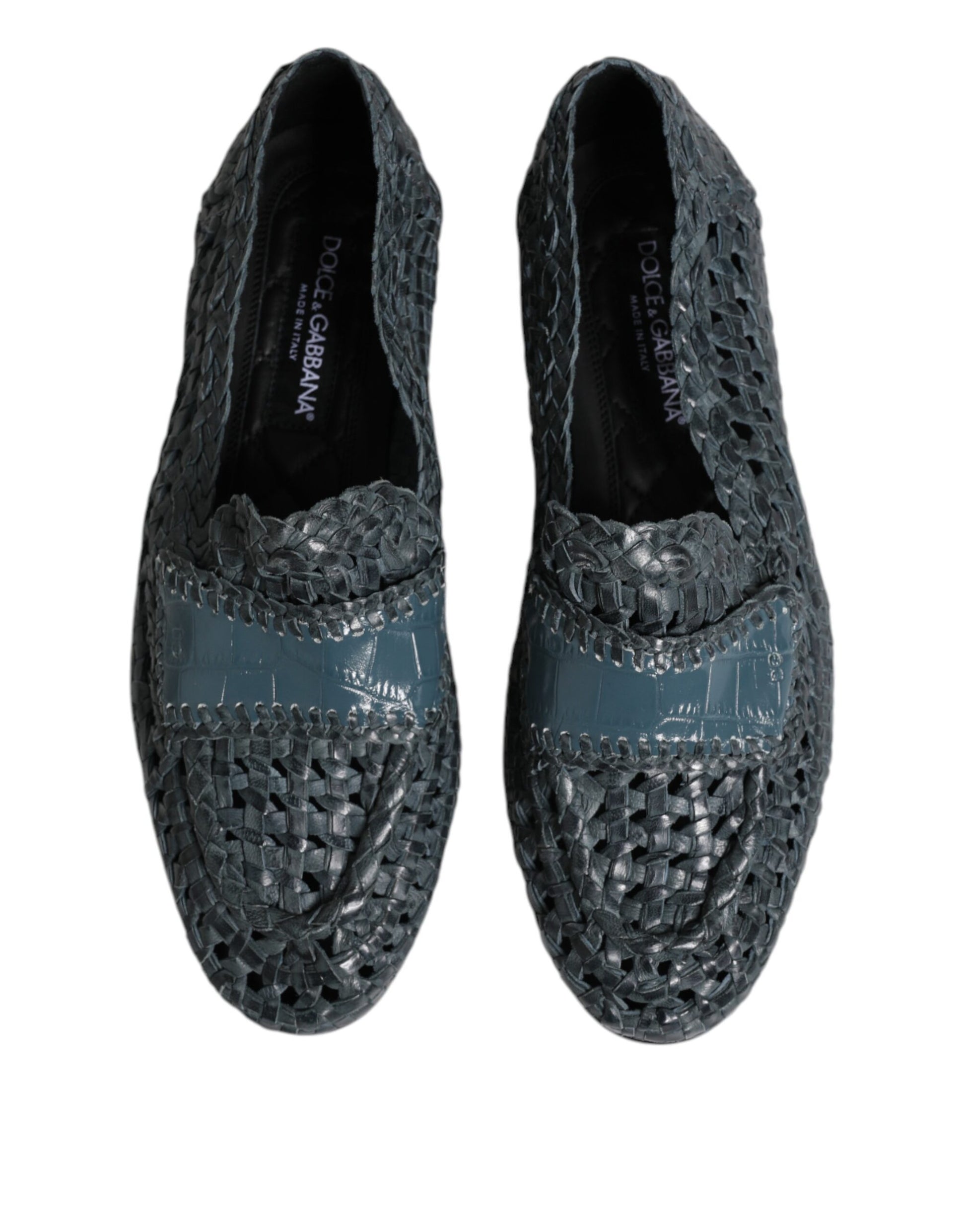 Blue Woven Leather Slip On Loafers Shoes