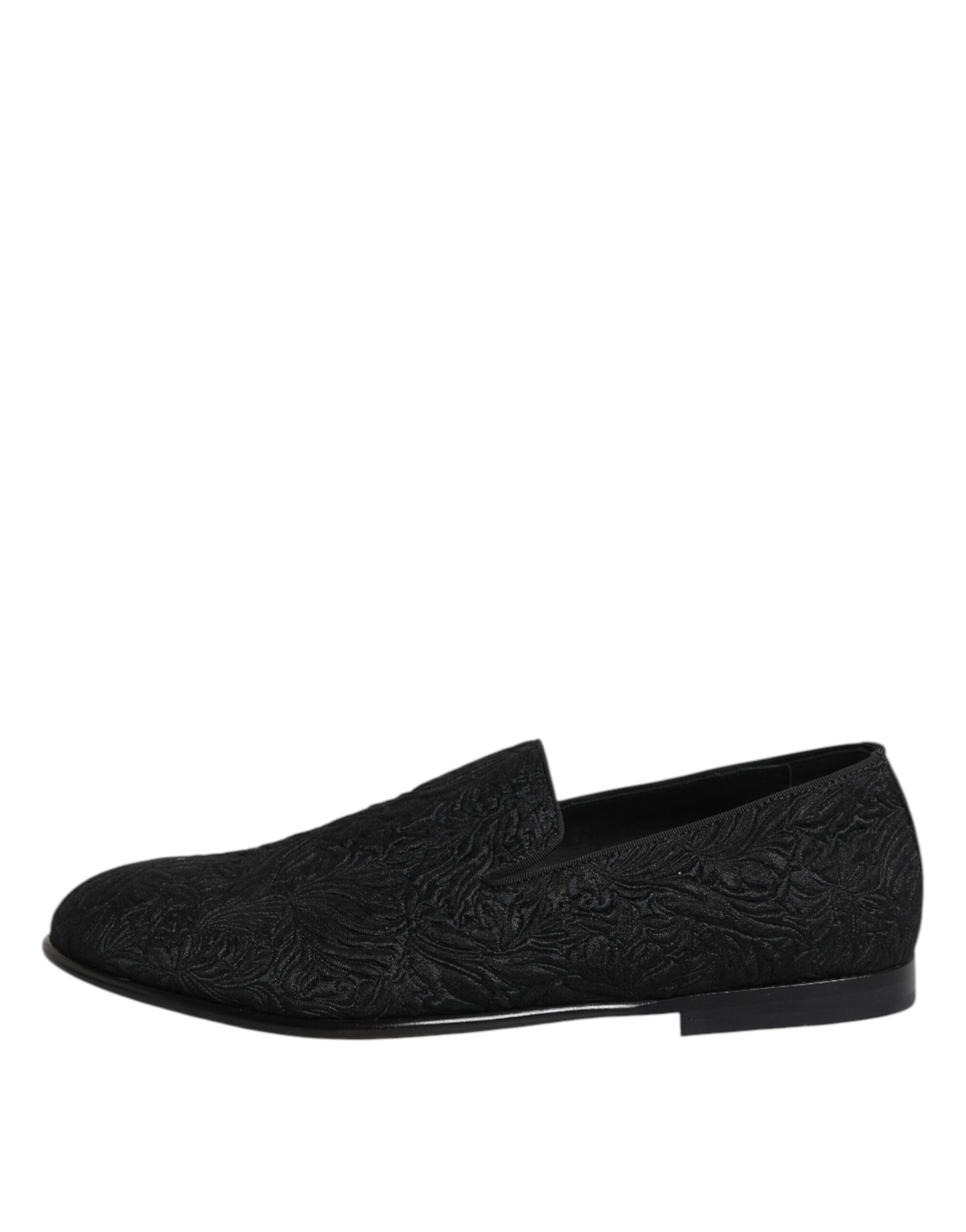Black Jacquard Slip On Loafers Formal Shoes