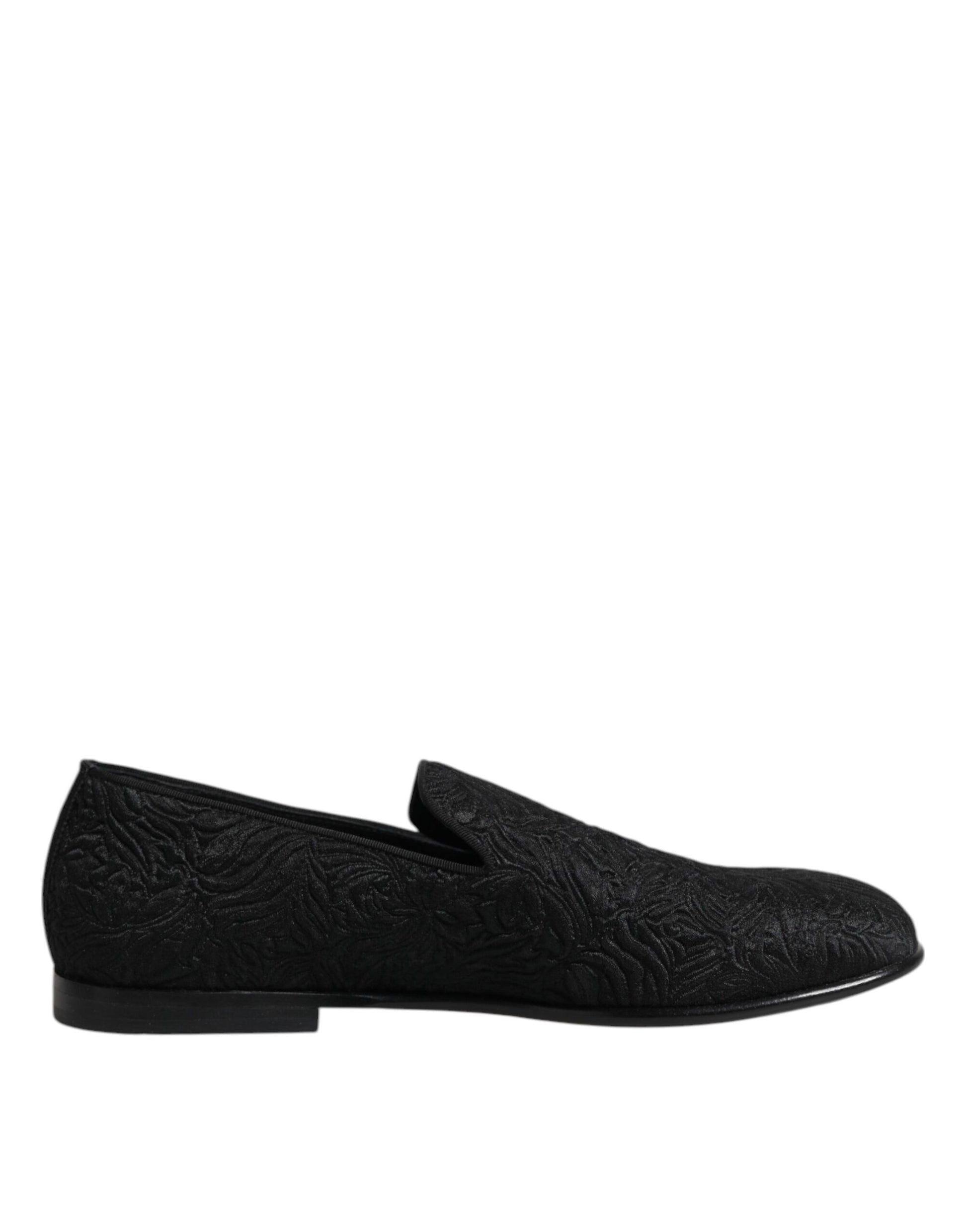 Black Jacquard Slip On Loafers Formal Shoes