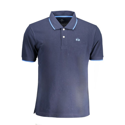 Blue Cotton Men Polo Shirt