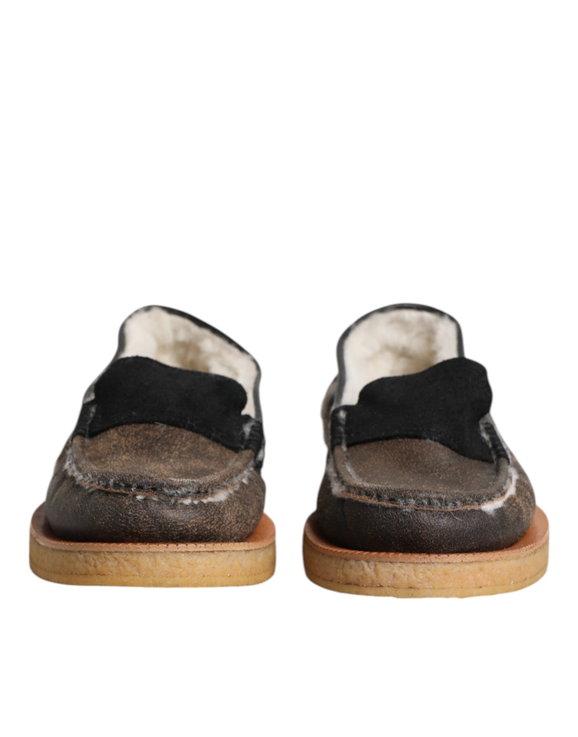 Brown White Calfskin Leather Loafers Shoes