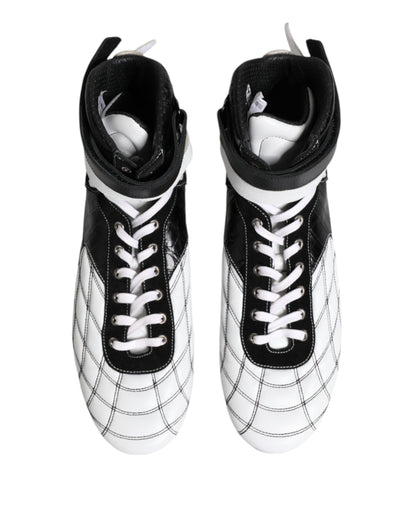 Black White Leather High Top Sneakers Shoes