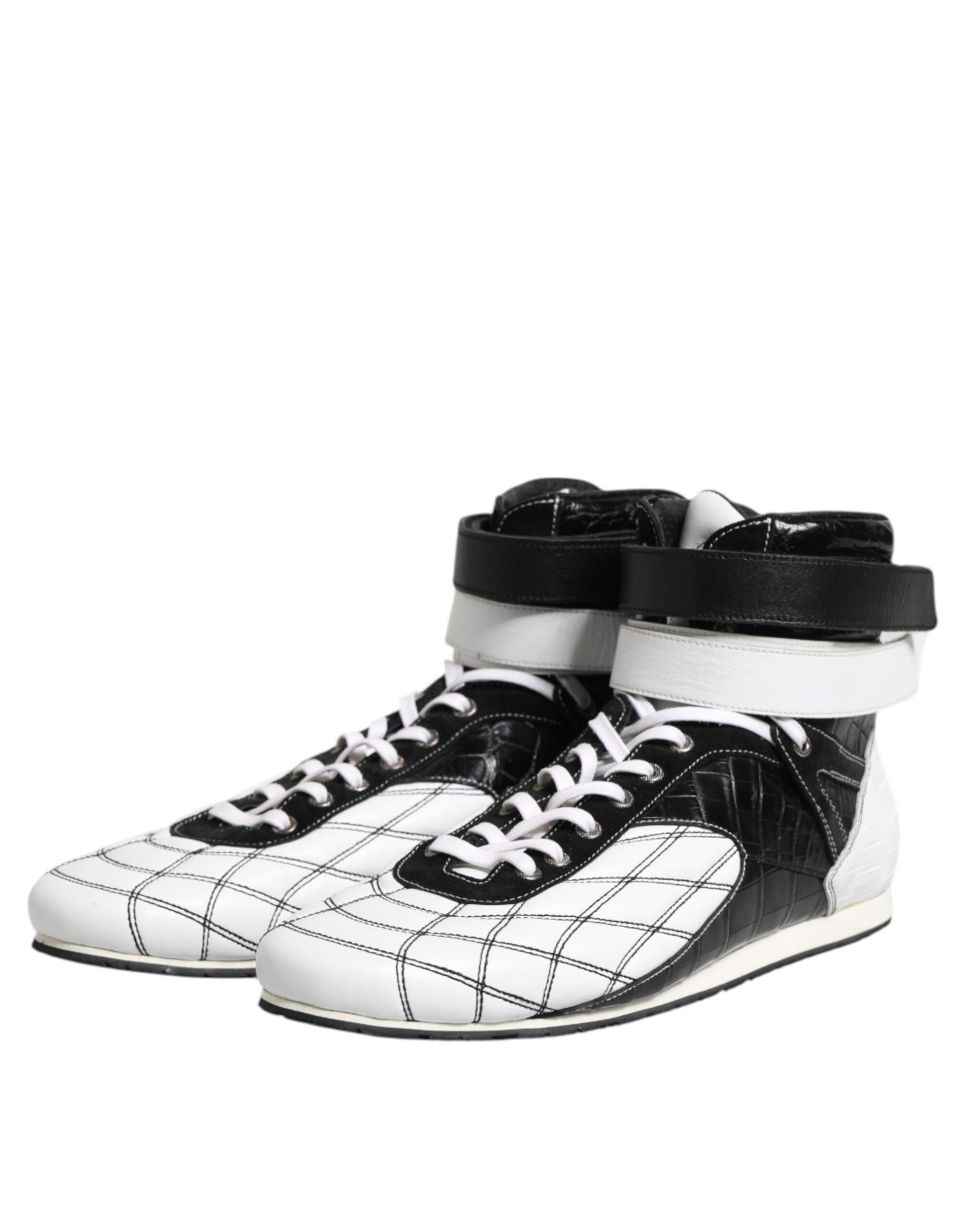 Black White Leather High Top Sneakers Shoes