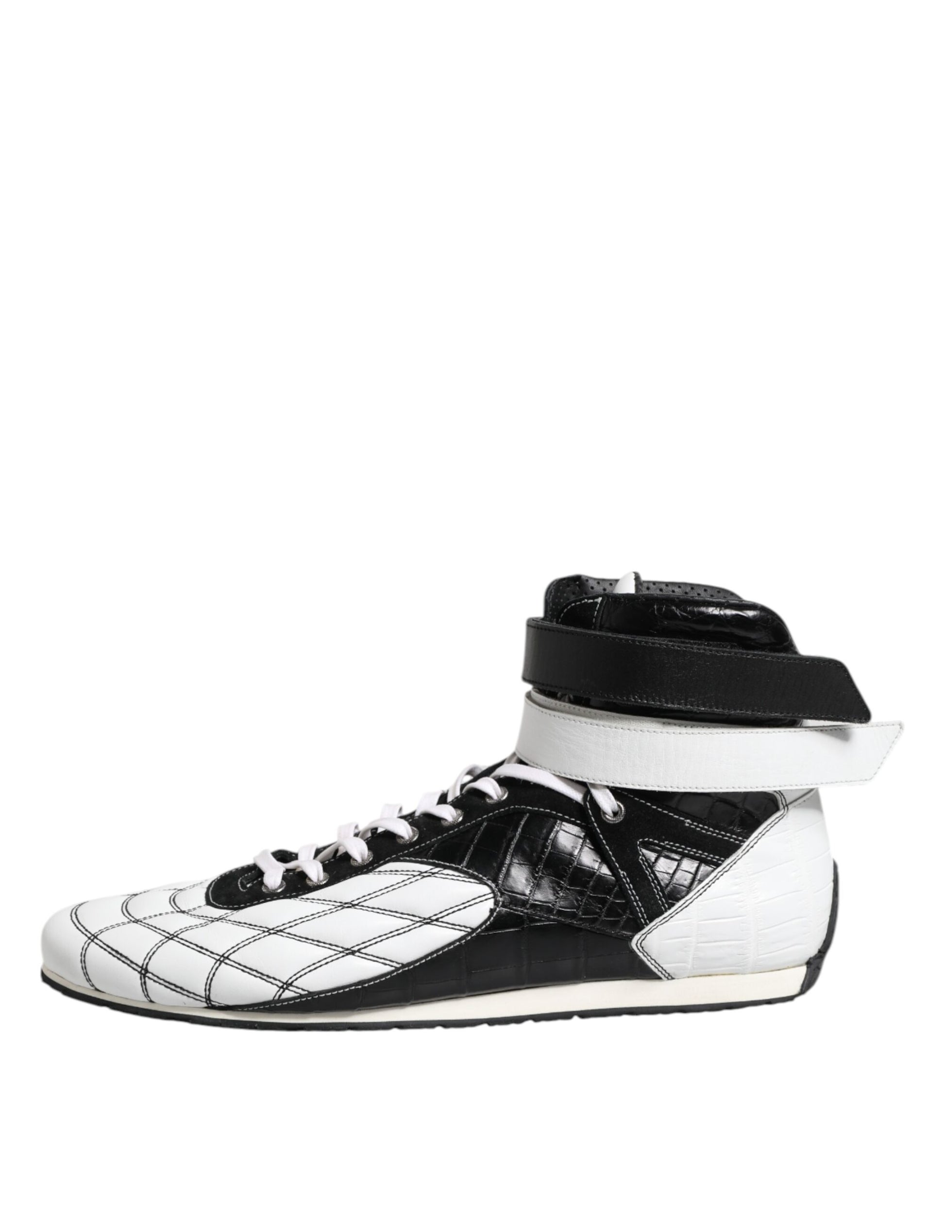 Black White Leather High Top Sneakers Shoes