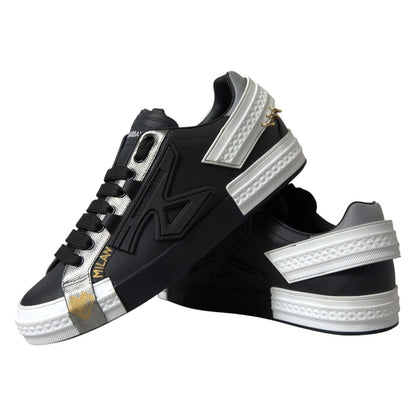 Black Leather Low Top Sneakers Portofino Shoes