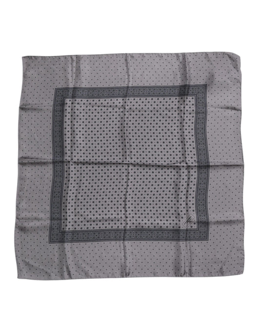 Gray Polka Dot Silk Square Men Foulard Scarf