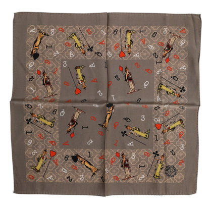 Brown Silk Printed Square Men Foulard Scarf